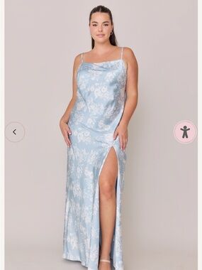 Revelry Light Blue Satin Floral Maxi Dress
